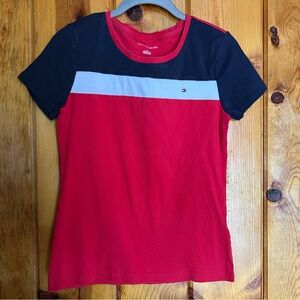 Tommy Hilfiger Red and Navy Colorblock T-Shirt